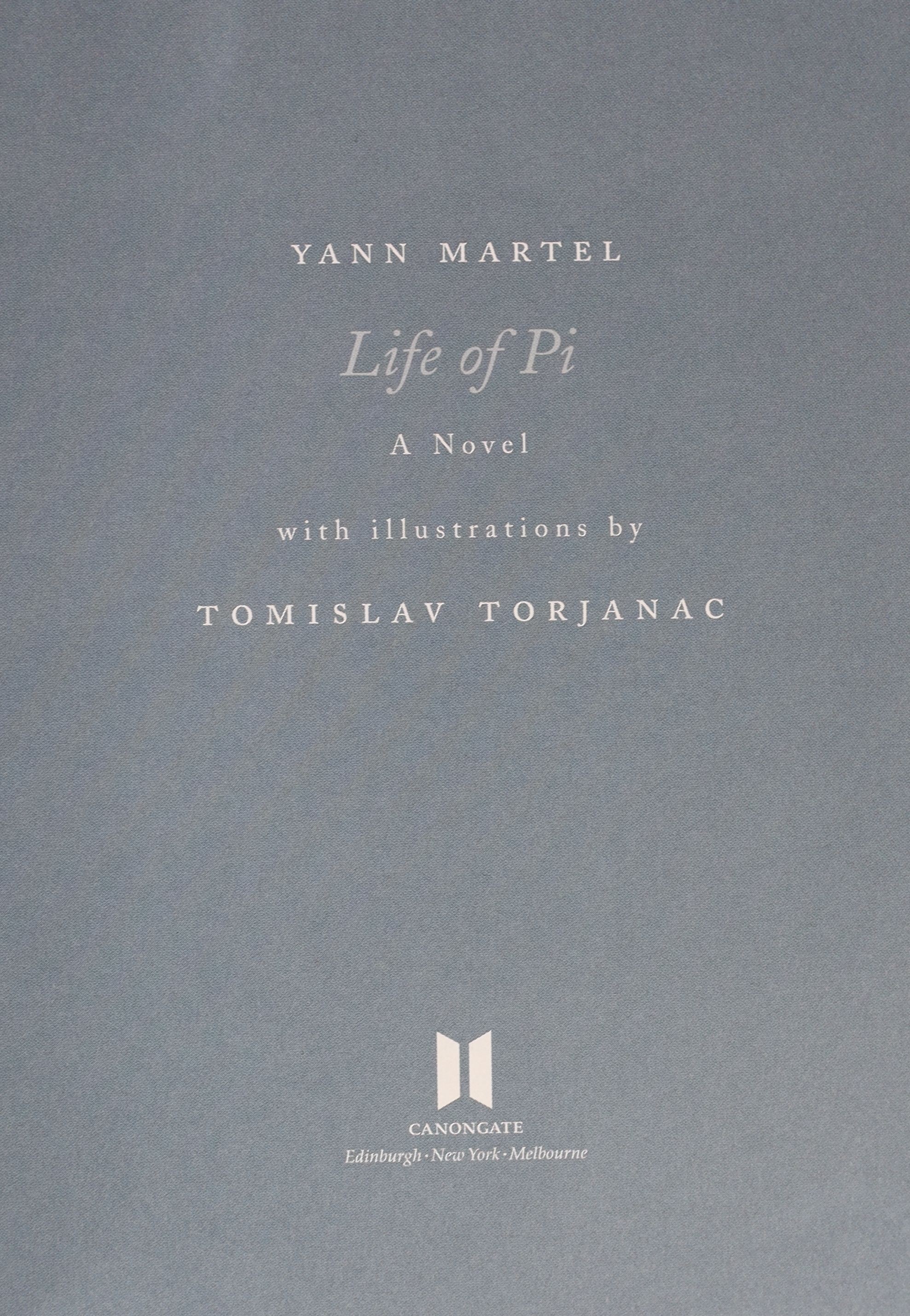 Martel, Yann - Life of Pi. 1st illustrated edition, limited edition, one of 3000. Signed by the author and illustrator on limitation page. Complete with numerous coloured illustrations. Publishers half cloth and pictoria